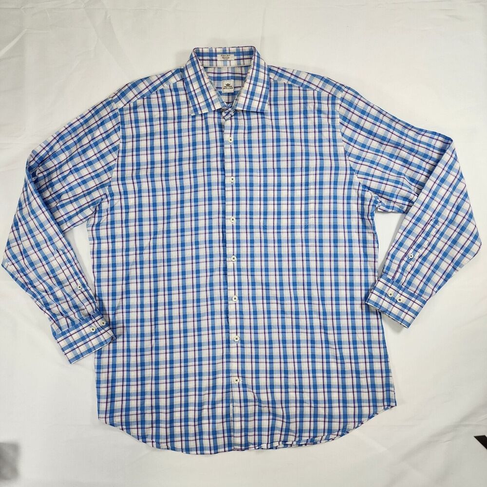 Peter Millar Men's Blue Plaid Button Up Shirt Casual Preppy Size XL